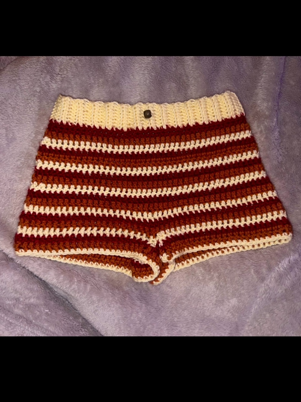 Handmade Striped Crochet Shorts in Light Yellow & Red